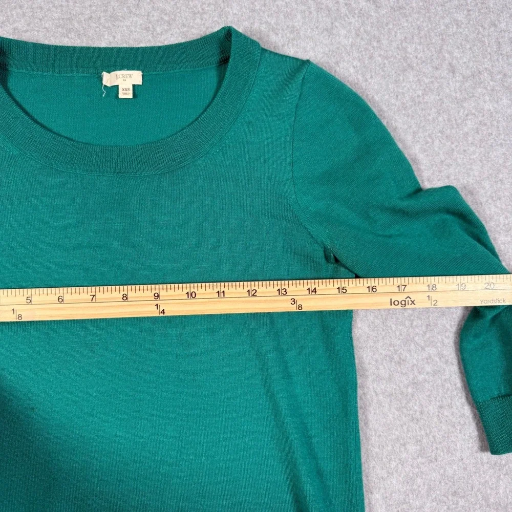 J.Crew Tippi Sweater Green 100% Merino Wool 3/4 Sleeve XXS 93577 HO12